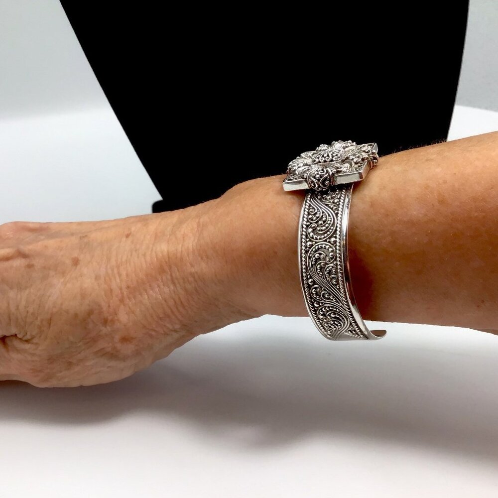 Sarda Sterling Silver Filigree Cuff Bracelet 37 Grams Size 7.25” - Picture 10 of 12